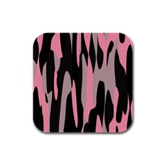 Pink And Black Camouflage Abstract 2 Rubber Square Coaster (4 Pack)  by TRENDYcouture