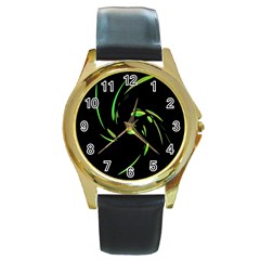 Green Twist Round Gold Metal Watch by Valentinaart