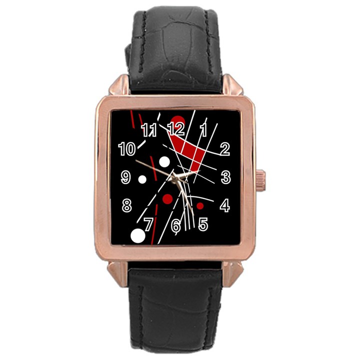 Artistic abstraction Rose Gold Leather Watch 