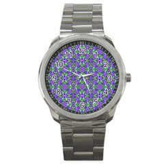 Pretty Purple Flowers Pattern Sport Metal Watch by BrightVibesDesign