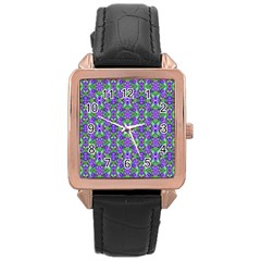 Pretty Purple Flowers Pattern Rose Gold Leather Watch 