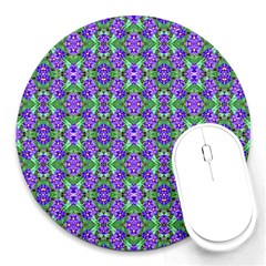 Pretty Purple Flowers Pattern Round Mousepads by BrightVibesDesign