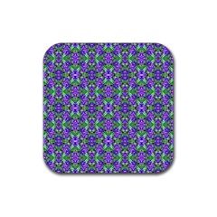 Pretty Purple Flowers Pattern Rubber Coaster (square)  by BrightVibesDesign