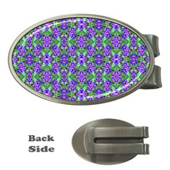 Pretty Purple Flowers Pattern Money Clips (oval)  by BrightVibesDesign