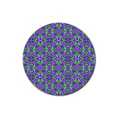 Pretty Purple Flowers Pattern Rubber Coaster (round)  by BrightVibesDesign