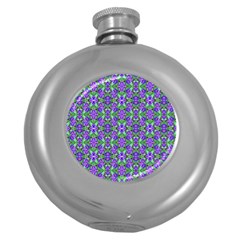 Pretty Purple Flowers Pattern Round Hip Flask (5 Oz) by BrightVibesDesign