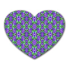 Pretty Purple Flowers Pattern Heart Mousepads by BrightVibesDesign