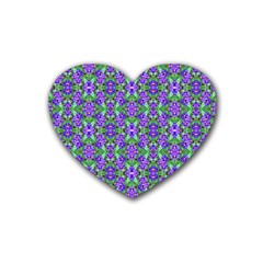 Pretty Purple Flowers Pattern Rubber Coaster (heart)  by BrightVibesDesign