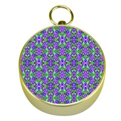 Pretty Purple Flowers Pattern Gold Compasses by BrightVibesDesign