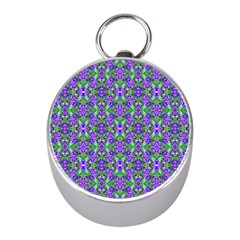 Pretty Purple Flowers Pattern Mini Silver Compasses