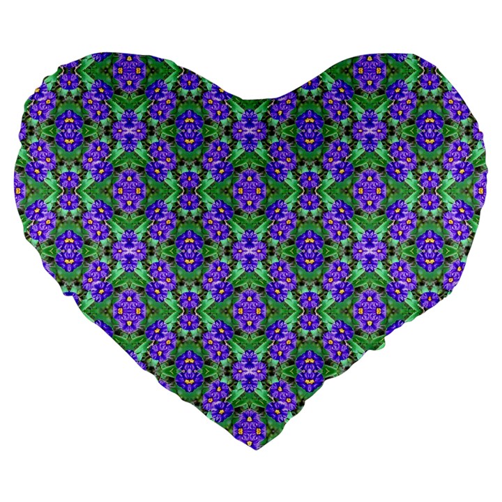 Pretty Purple Flowers Pattern Large 19  Premium Flano Heart Shape Cushions