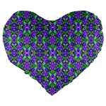 Pretty Purple Flowers Pattern Large 19  Premium Flano Heart Shape Cushions Back