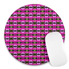 Pretty Pink Flower Pattern Round Mousepads by BrightVibesDesign