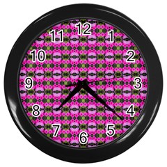 Pretty Pink Flower Pattern Wall Clocks (black) by BrightVibesDesign