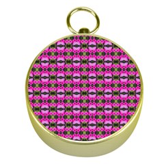 Pretty Pink Flower Pattern Gold Compasses by BrightVibesDesign