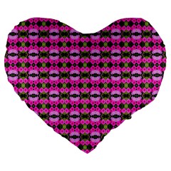 Pretty Pink Flower Pattern Large 19  Premium Flano Heart Shape Cushions by BrightVibesDesign