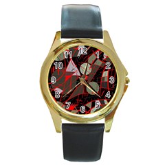 Artistic Abstraction Round Gold Metal Watch by Valentinaart