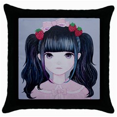 Nakayoshi Strawberry Throw Pillow Case (black) by kaoruhasegawa