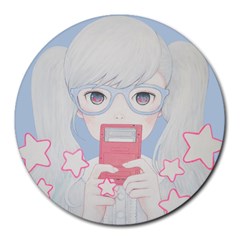 Gamegirl Girl Play With Star Round Mousepads by kaoruhasegawa