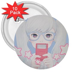 Gamegirl Girl Play With Star 3  Buttons (10 Pack)  by kaoruhasegawa