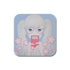 Gamegirl Girl Play With Star Rubber Square Coaster (4 Pack)  by kaoruhasegawa