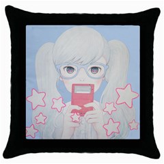 Gamegirl Girl Play With Star Throw Pillow Case (black) by kaoruhasegawa