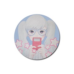 Gamegirl Girl Play With Star Rubber Coaster (round)  by kaoruhasegawa