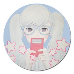 Gamegirl Girl Play With Star Magnet 5  (round) by kaoruhasegawa