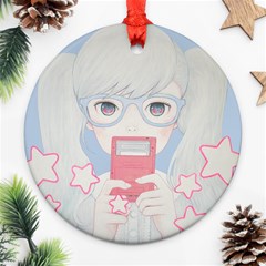 Gamegirl Girl Play With Star Round Ornament (two Sides) 