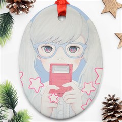 Gamegirl Girl Play With Star Oval Ornament (two Sides) by kaoruhasegawa