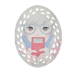 Gamegirl Girl Play With Star Ornament (oval Filigree)  by kaoruhasegawa