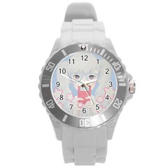 Gamegirl Girl Play With Star Round Plastic Sport Watch (l) by kaoruhasegawa