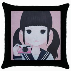 Smile Camare Throw Pillow Case (black) by kaoruhasegawa