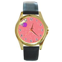 Pink Abstraction Round Gold Metal Watch by Valentinaart