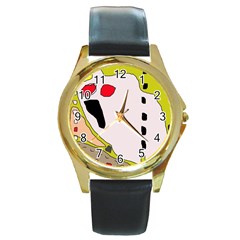 Yellow Abstraction Round Gold Metal Watch by Valentinaart