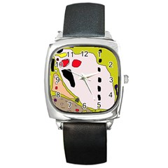 Yellow Abstraction Square Metal Watch by Valentinaart