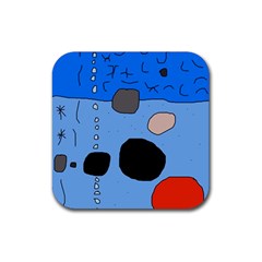 Blue Abstraction Rubber Coaster (square)  by Valentinaart