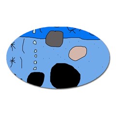 Blue Abstraction Oval Magnet by Valentinaart