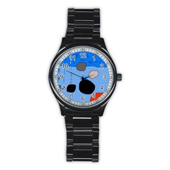 Blue Abstraction Stainless Steel Round Watch by Valentinaart