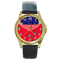 Playful Abstraction Round Gold Metal Watch by Valentinaart