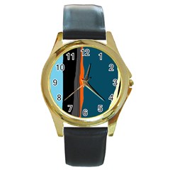 Colorful Lines  Round Gold Metal Watch by Valentinaart