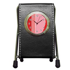 Red And Pink Lines Pen Holder Desk Clocks by Valentinaart