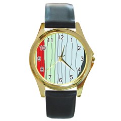 Decorative lines Round Gold Metal Watch