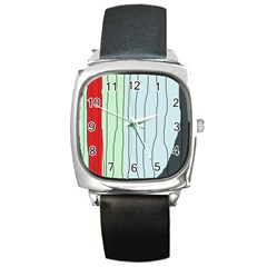 Decorative lines Square Metal Watch