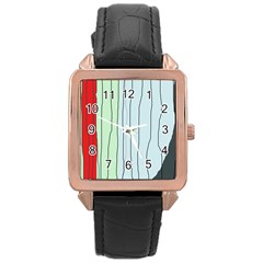 Decorative lines Rose Gold Leather Watch 