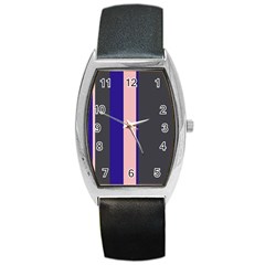 Purple, Pink And Gray Lines Barrel Style Metal Watch by Valentinaart