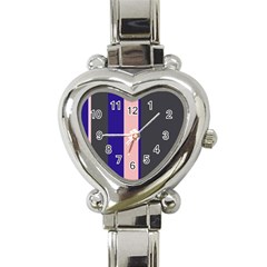 Purple, Pink And Gray Lines Heart Italian Charm Watch by Valentinaart