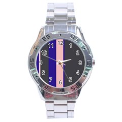 Purple, Pink And Gray Lines Stainless Steel Analogue Watch by Valentinaart