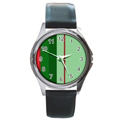 Green And Red Design Round Metal Watch by Valentinaart