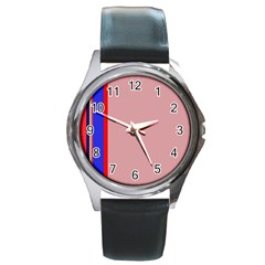 Pink elegant lines Round Metal Watch